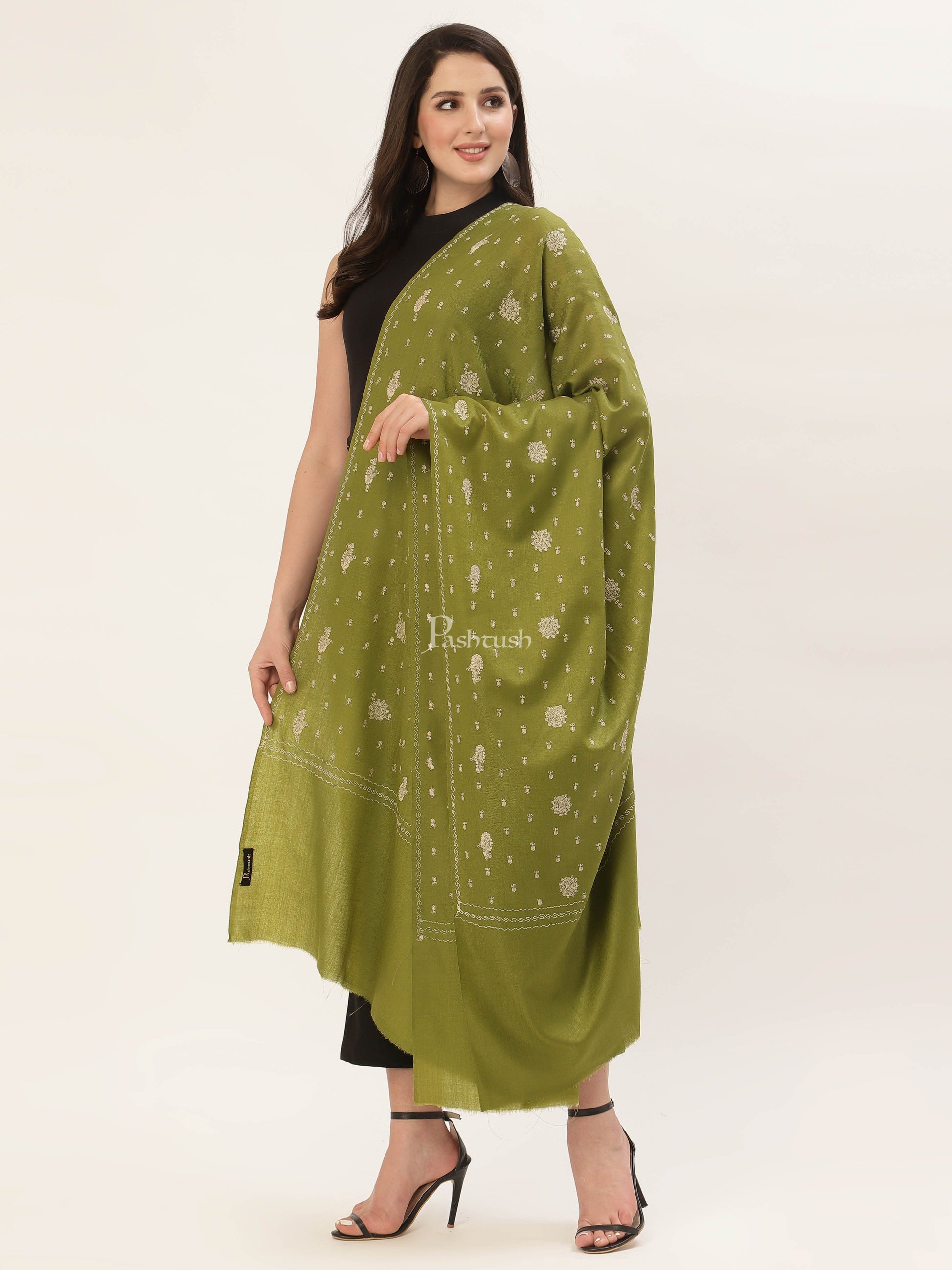 Pashtush India Womens Shawls Pashtush Womens Shawl With Tone On Tone Embroidery, Soft, Warm, Light Weight