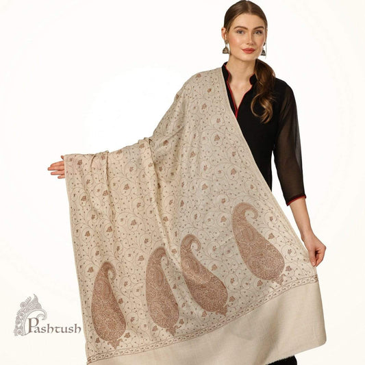 Pashtush Shawl Store Shawl Pashtush Womens Shawl with Tone on Tone Embroidery, Soft Warm, Light Weight Wool