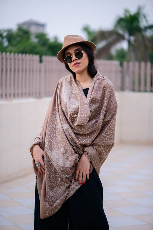 Pashtush India Womens Shawls Pashtush Womens Shawl With Tone On Tone Embroidery, Soft Warm, Light Weight Wool