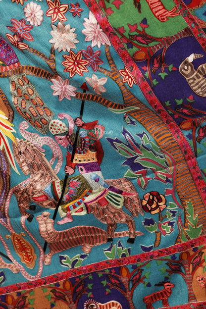 Pashtush India 100x200 PASHTUSH WOMENS SHIKAAR-DAR HAND EMBROIDERED, SHAWL IN FINE WOOL