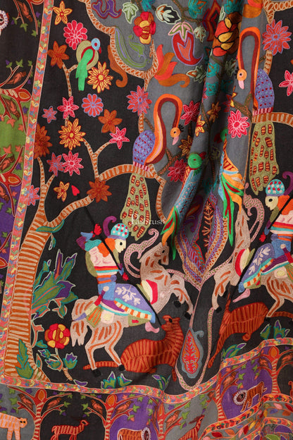 Pashtush India 114x228 Pashtush Womens Shikaar-Dar Hand Embroidered, Shawl In Fine Wool