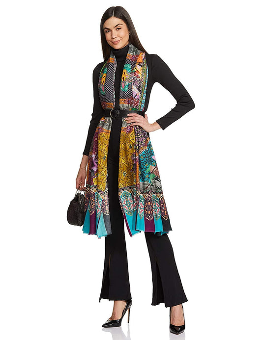 Pashtush India 100x200 PASHTUSH WOMENS SHIKAAR-DAR SHAWL, LIGHT WEIGHT WOOL, 100% PURE WOOL SHAWL