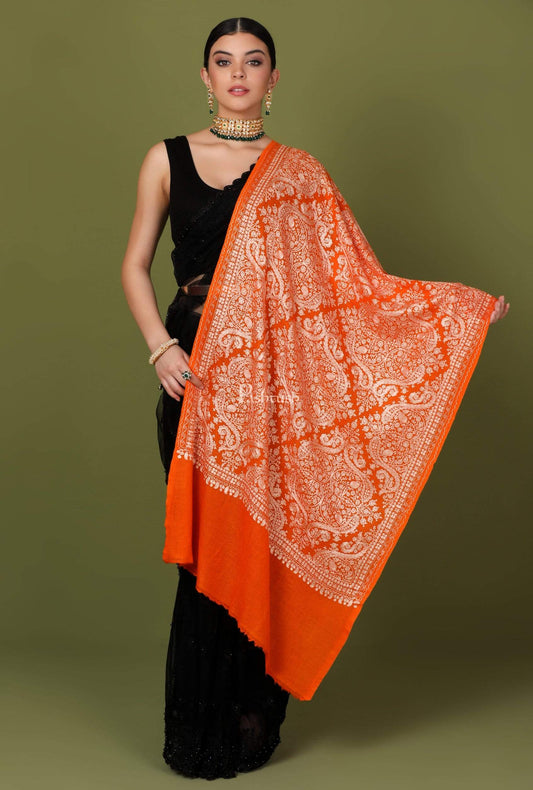 Pashtush Store Stole Pashtush Womens Silk-Cashmere Fine Wool, Nalki Embroidery Needlework Stole, Salamander