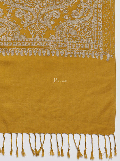 Pashtush India Womens Stoles and Scarves Scarf Pashtush Womens Silk-Fine Wool Blend Fine Wool, Nalki Embroidery, Rich Mustard