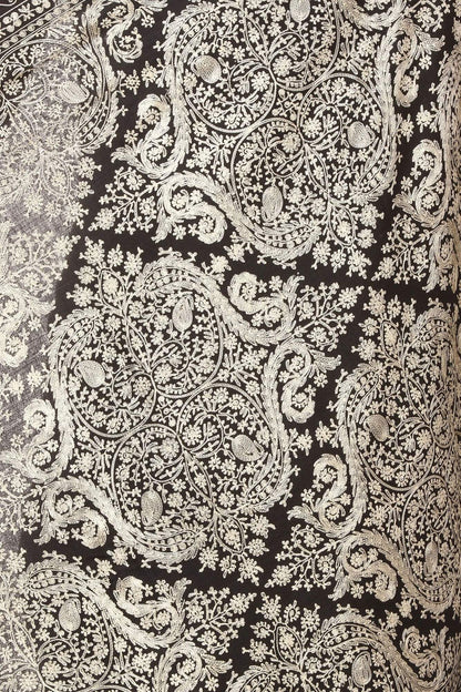 Pashtush India 70x200 Pashtush Womens Silk-Pashmina Fine Wool, Nalki Embroidery Needlework Stole, Black