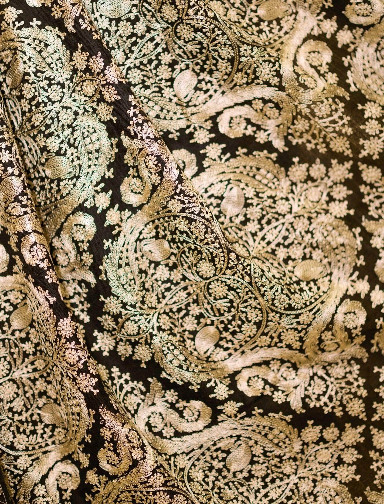 Pashtush India 70x200 Pashtush Womens Silk-Pashmina Fine Wool, Nalki Embroidery Needlework Stole, Black