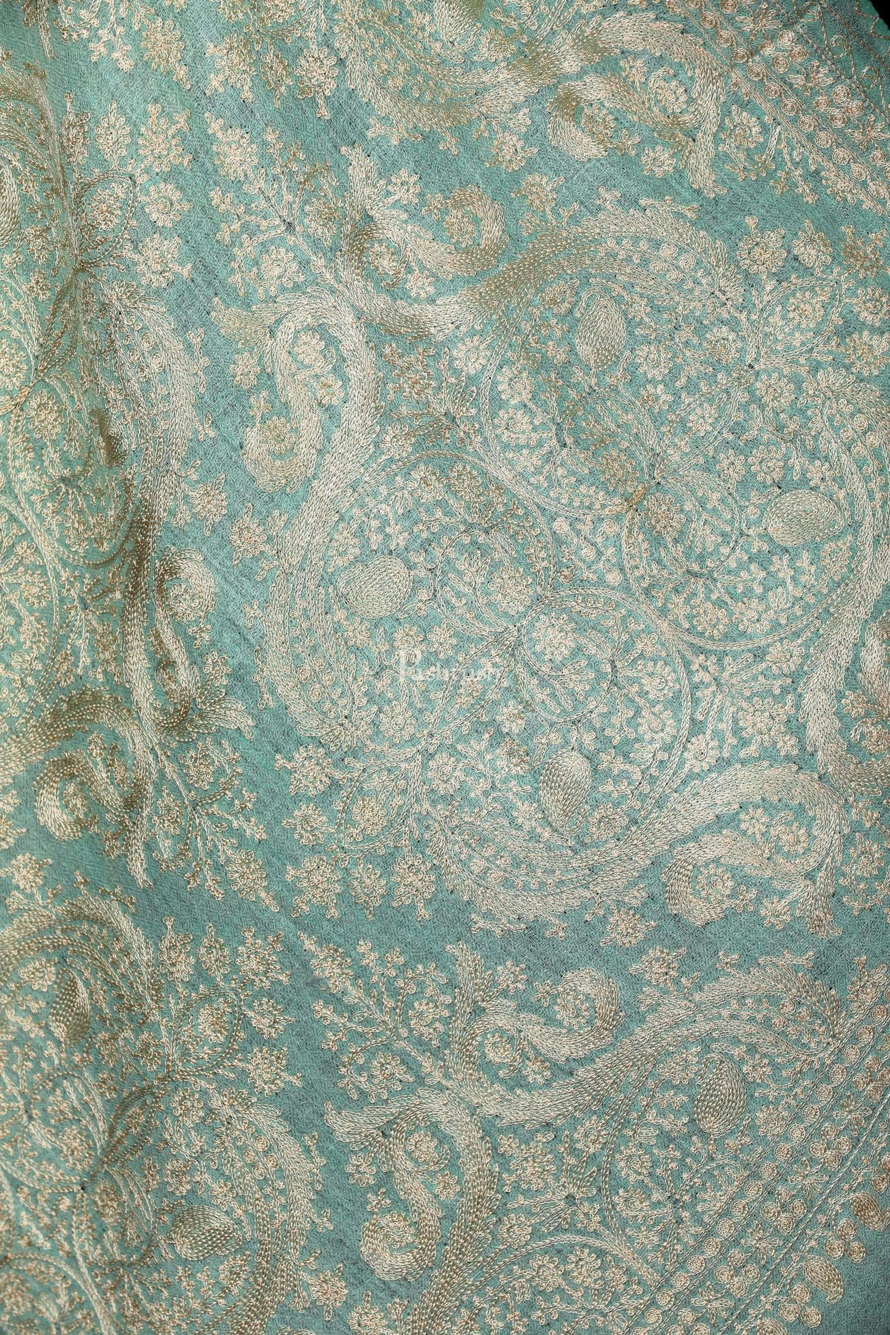 Pashtush Store Stole Pashtush Womens Silk-Pashmina Fine Wool, Nalki Embroidery Needlework Stole, Pistachio Green
