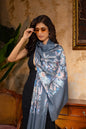 Pashtush India Womens Shawls Pashtush Womens Silk Wool Stole, Extra Fine Hand Embroidery, Topical Paradise, Melange Grey