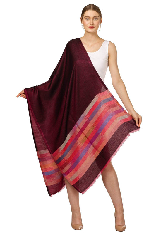 Pashtush Womens Soft Bamboo Stole, Reversible Design, Twin Colored, With Multi Colored Stripes