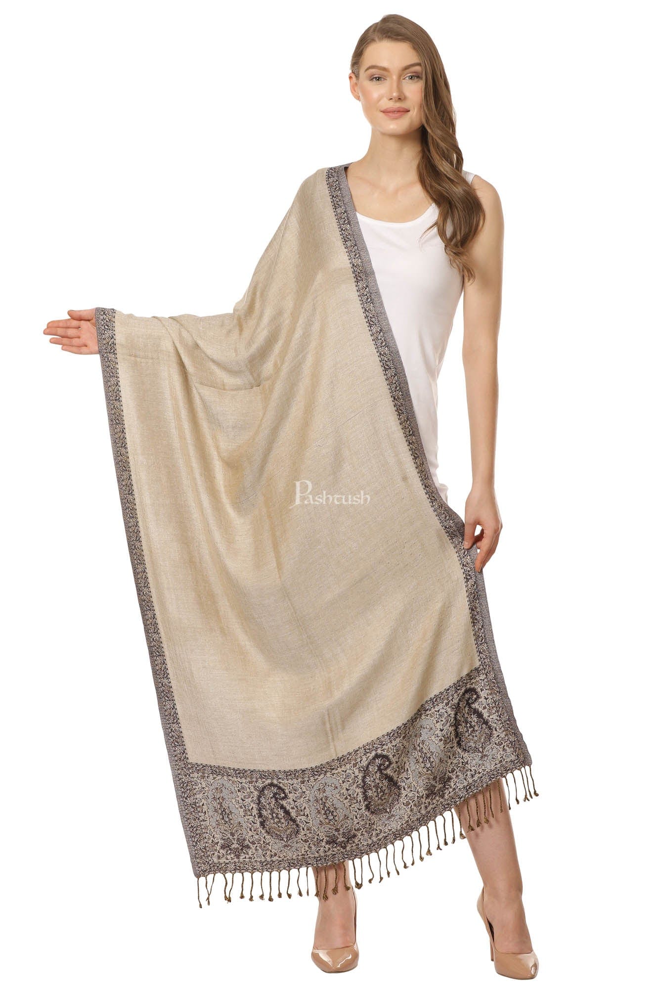 Pashtush India Womens Stoles and Scarves Scarf Pashtush Womens Soft Bamboo Stole, Reversible Design, Twin Colored, With Multi Colored Stripes