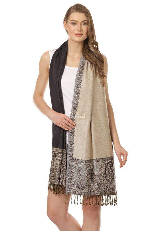 Pashtush India Womens Stoles and Scarves Scarf Pashtush Womens Soft Bamboo Stole, Reversible Design, Twin Colored, With Multi Colored Stripes