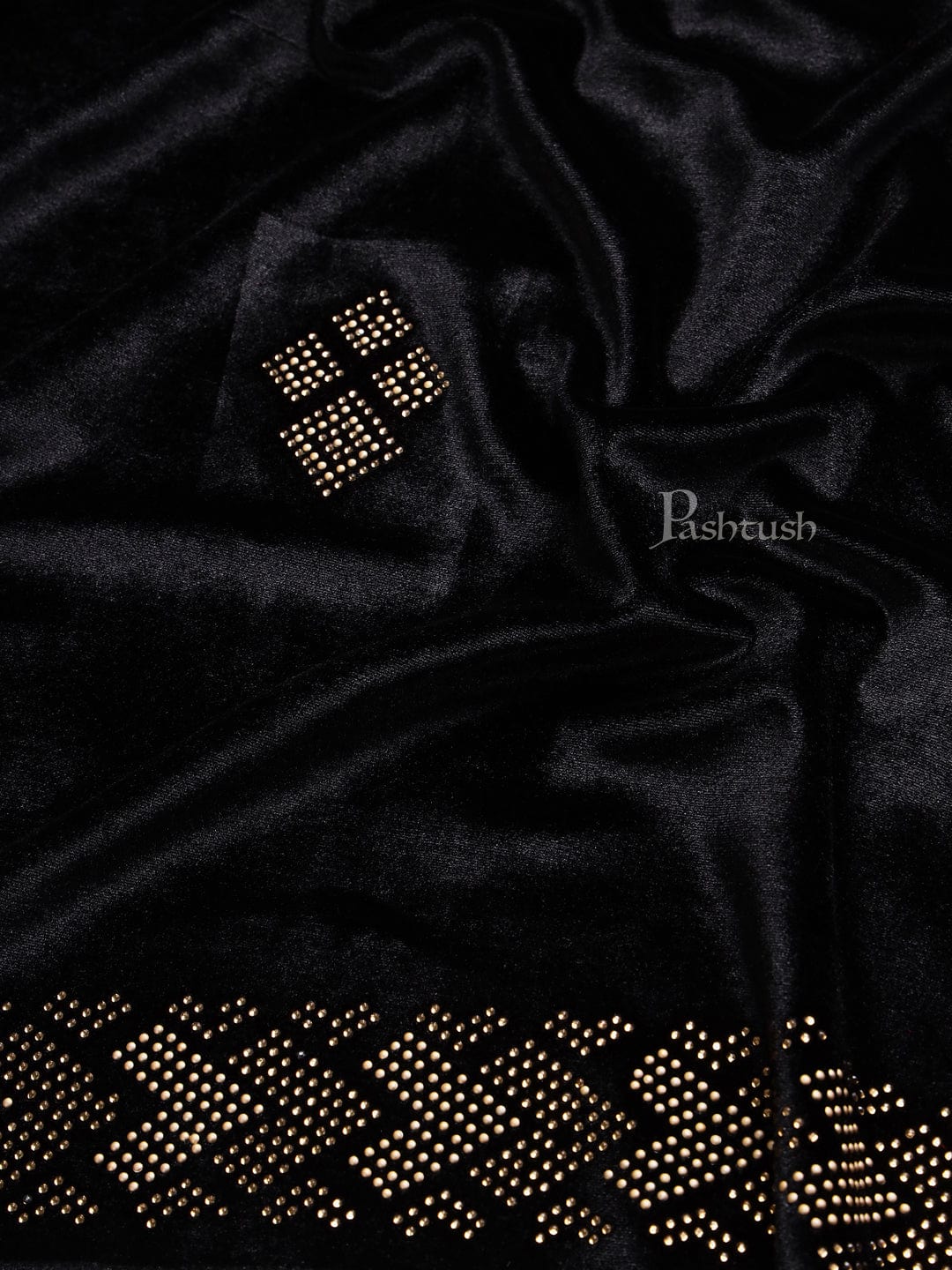 Pashtush India Womens Stoles and Scarves Scarf Pashtush Womens Soft Velvet Stole, Embellished With Shimmery Crystal Work, Black