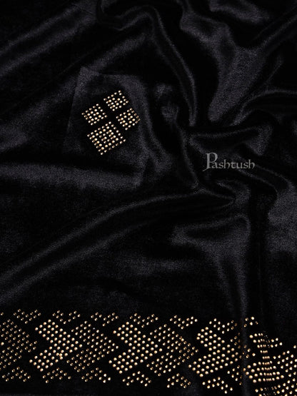 Pashtush India Womens Stoles and Scarves Scarf Pashtush Womens Soft Velvet Stole, Embellished With Shimmery Crystal Work, Black
