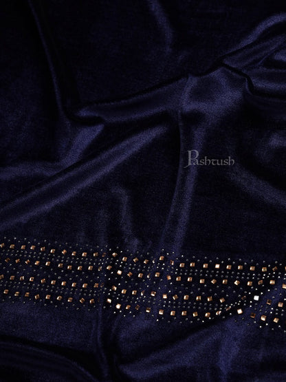 Pashtush India Womens Stoles and Scarves Scarf Pashtush Womens Soft Velvet Stole, Embellished With Shimmery Crystal Work, Blue