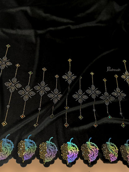 Pashtush India Womens Stoles and Scarves Scarf Pashtush Womens Soft Velvet Stole, Embellished With Shimmery Crystal Work, Twilight Collection, Black