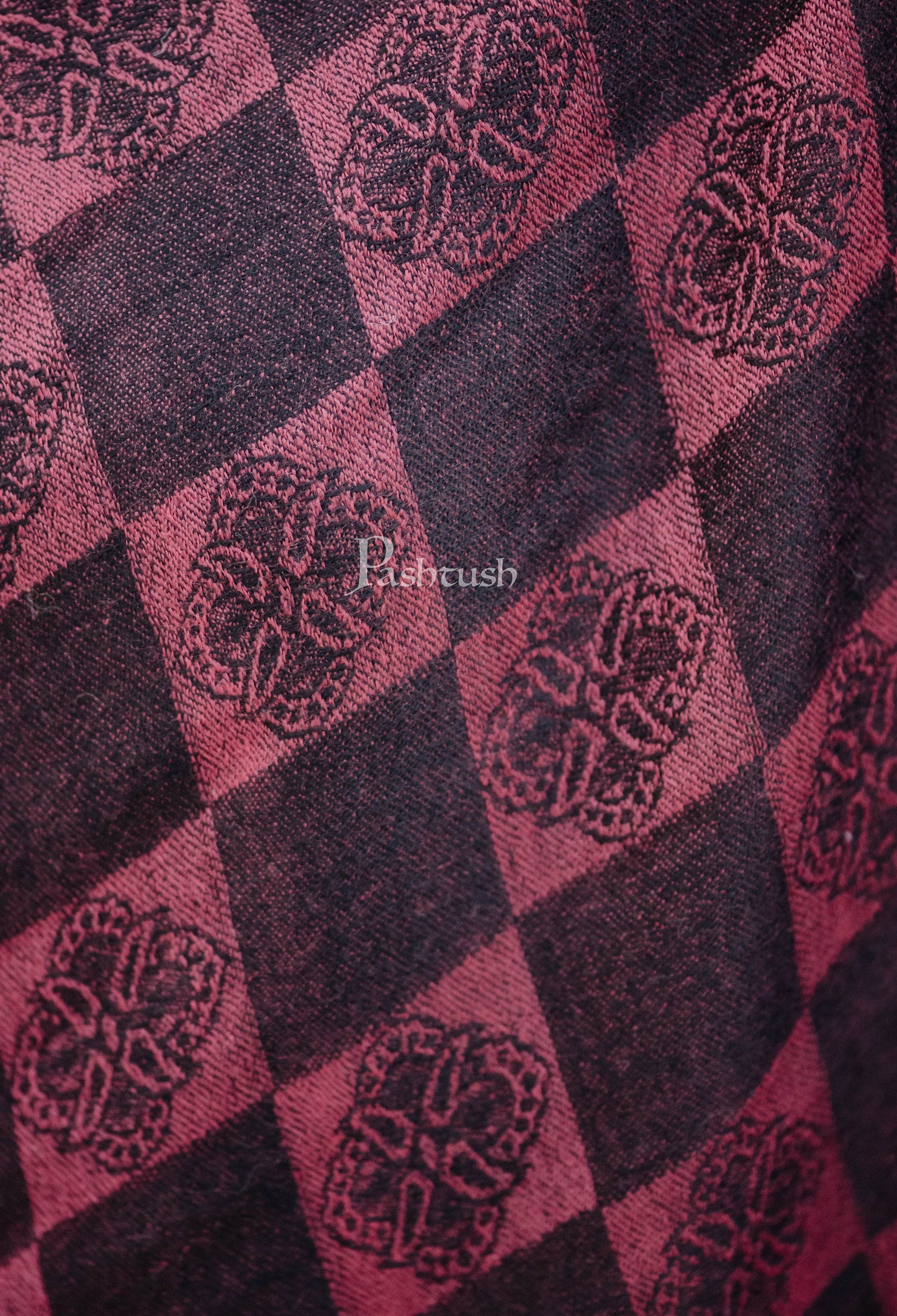Pashtush India Womens Stoles and Scarves Scarf Pashtush Womens Soft Wool Scarf, Checkered Weave, Black And Maroon