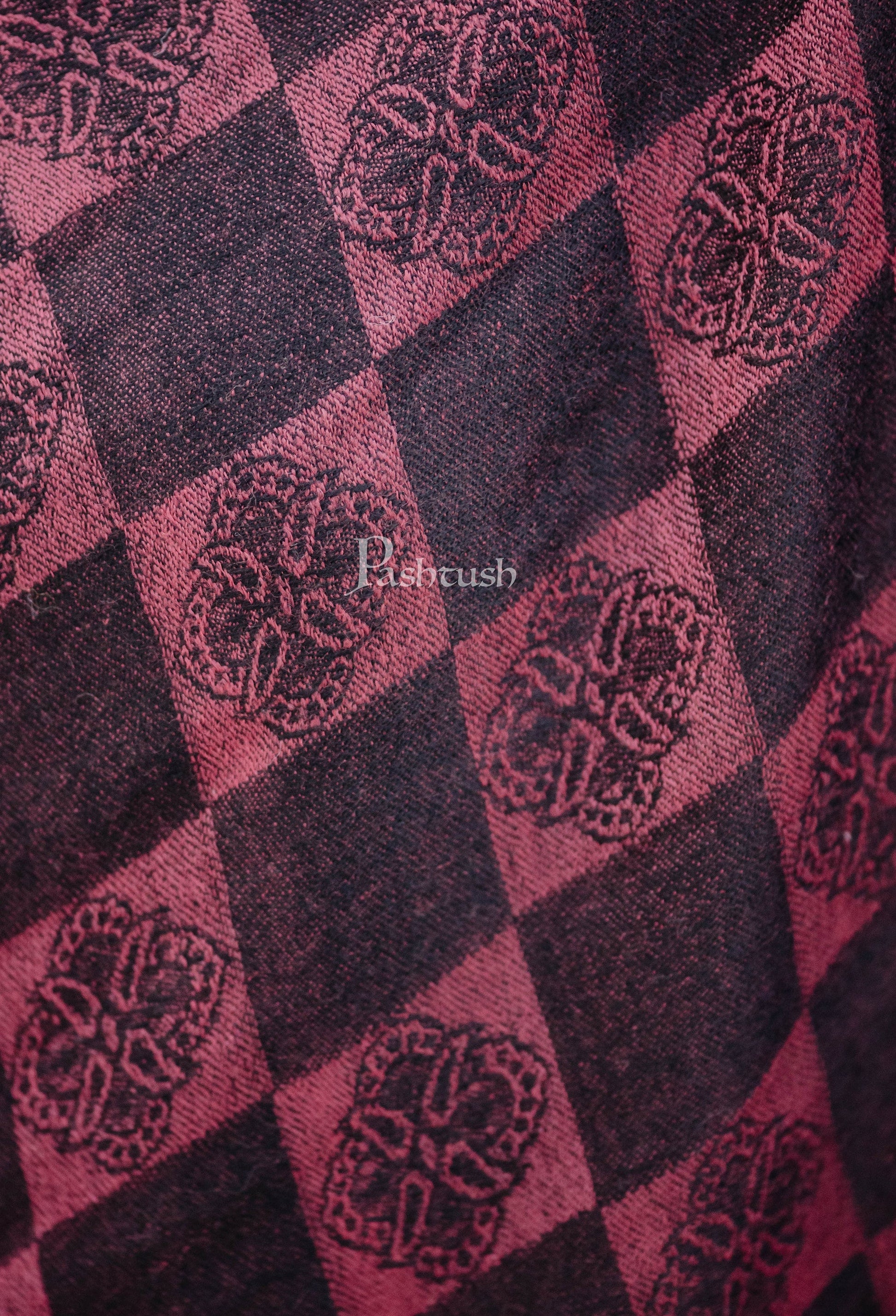 Pashtush India Womens Stoles and Scarves Scarf Pashtush Womens Soft Wool Scarf, Checkered Weave, Black And Maroon