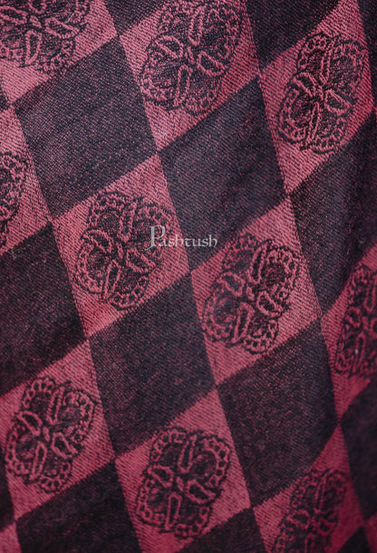 Pashtush India Womens Stoles and Scarves Scarf Pashtush Womens Soft Wool Scarf, Checkered Weave, Black And Maroon