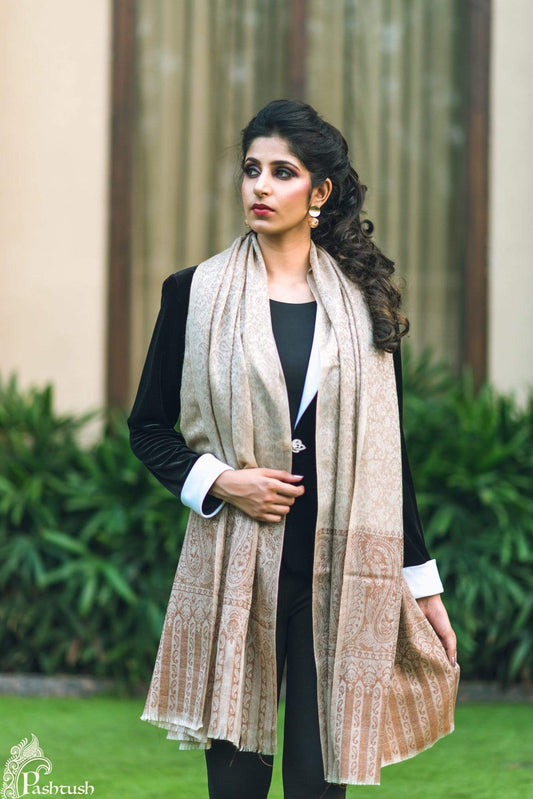 Pashtush Store Shawl Pashtush Womens Soft Wool Shawl, Jacquard design, Beige