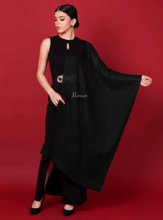 Pashtush India 70x200 Pashtush Womens Softest Rich Cashmere Scarf, With Diamond Weave, Deep Black
