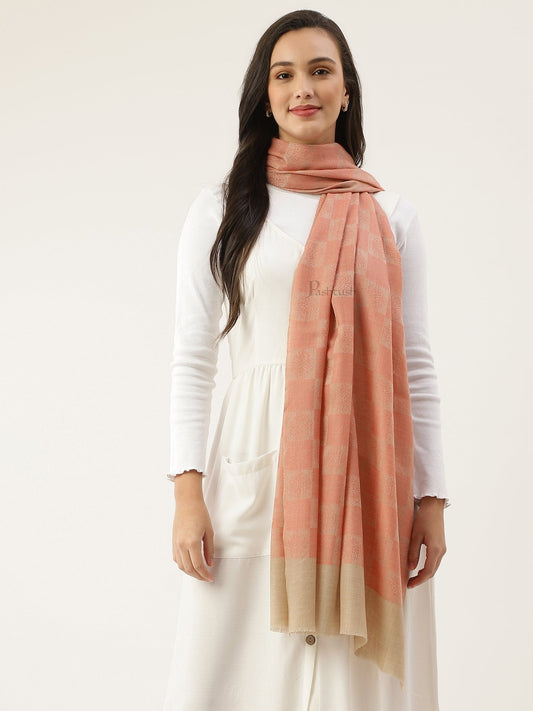 Pashtush India Womens Stoles and Scarves Scarf Pashtush womens Stole, Checkered design, Peach