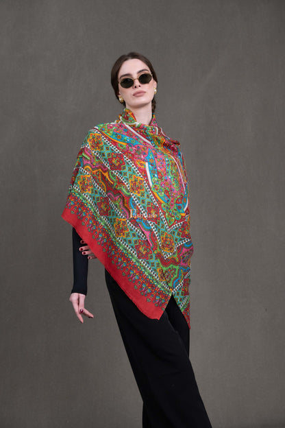 Pashtush India Womens Shawls Pashtush Womens Stole, Extra Fine Wool, Printed Kalamkari Design, Ultra Soft