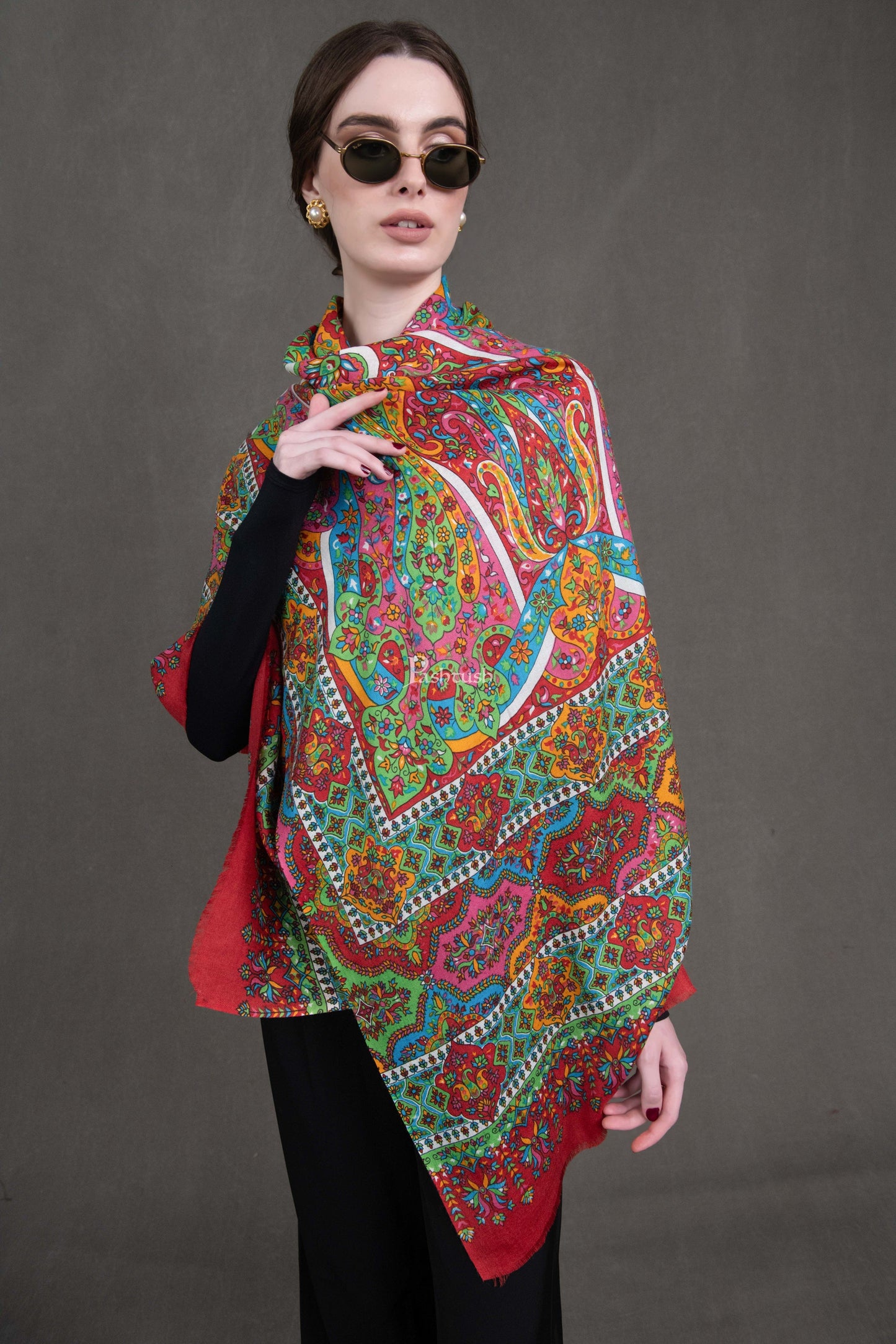 Pashtush India Womens Shawls Pashtush Womens Stole, Extra Fine Wool, Printed Kalamkari Design, Ultra Soft