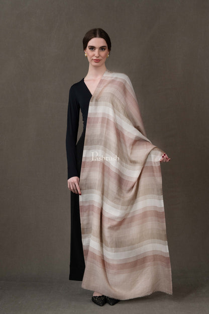 Pashtush India Womens Stoles and Scarves Scarf Pashtush Womens Stole, Extra Fine Wool-Silk, Twilight Collection, Beige and Ivory