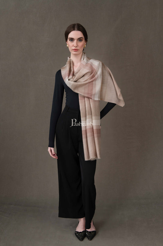 Pashtush India Womens Stoles and Scarves Scarf Pashtush Womens Stole, Extra Fine Wool-Silk, Twilight Collection, Beige and Ivory