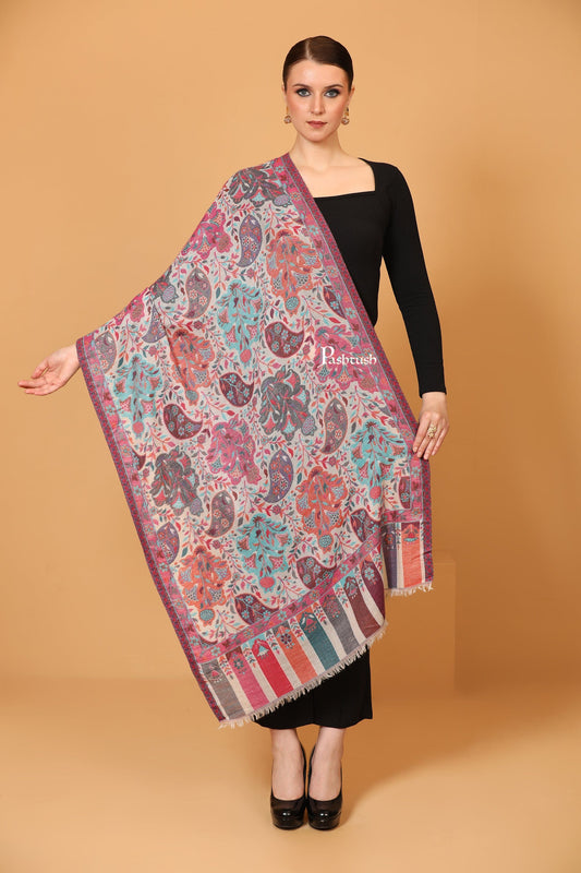 Pashtush India Womens Stoles and Scarves Scarf Pashtush Womens Stole, Extra Soft Fine Wool, Cashmere Wool, Ethnic Weave, Ivory