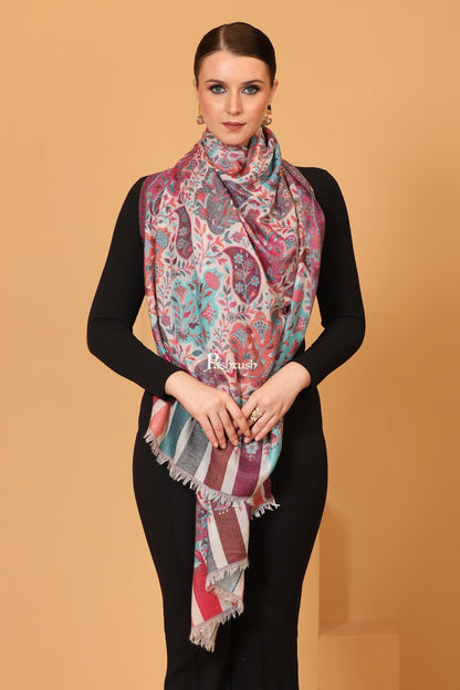 Pashtush India Womens Stoles and Scarves Scarf Pashtush Womens Stole, Extra Soft Fine Wool, Cashmere Wool, Ethnic Weave, Ivory