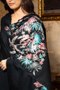 Pashtush India Womens Stoles and Scarves Scarf Pashtush Womens Stole, Fine Silk Wool Hand Crafted Nalki Embroidery, Rich Black