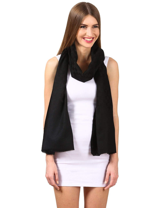 Pashtush India Stole Pashtush Womens Stole, Fine Wool Scarf, Checkered Weave, Black