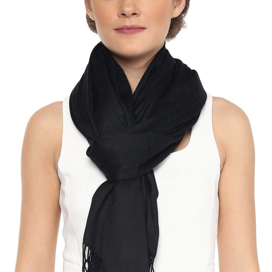 Pashtush India 70x200 Pashtush Womens Stole, Fine Wool Scarf, Paisley Jacquard Weave, Black
