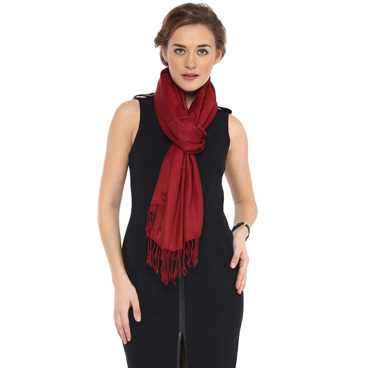 Pashtush India 70x200 Pashtush Womens Stole, Fine Wool Scarf, Paisley Jacquard Weave, Maroon