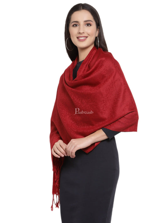 Pashtush India Womens Stoles and Scarves Scarf Pashtush Womens Stole, Fine Wool Scarf, Paisley Jacquard Weave, Maroon