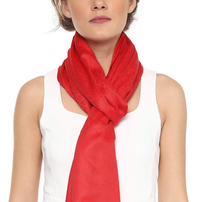 Pashtush Womens Stole, Fine Wool Scarf, Paisley Jacquard Weave, Scarlet Red