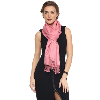 Pashtush Womens Stole, Fine Wool Scarf, Paisley Jacquard Weave, Soft Pink