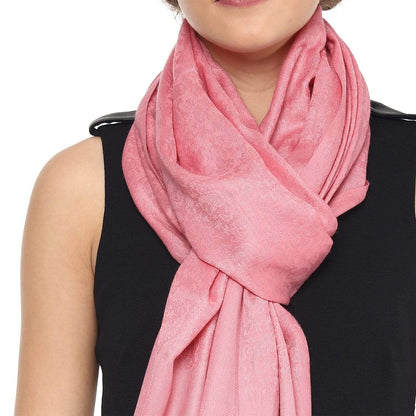 Pashtush Womens Stole, Fine Wool Scarf, Paisley Jacquard Weave, Soft Pink