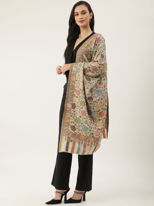 Pashtush India Womens Stoles and Scarves Scarf Pashtush womens Stole, Gulabdaar design, Beige