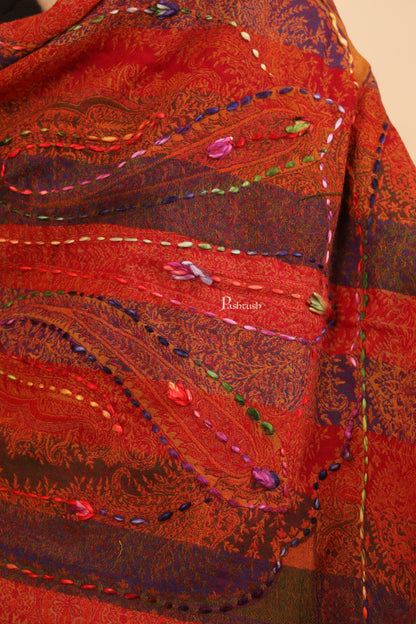 Pashtush India Womens Stoles Pashtush Womens Stole, Hand Embroidery with Woollen Thread, Soft and Warm, Crimson