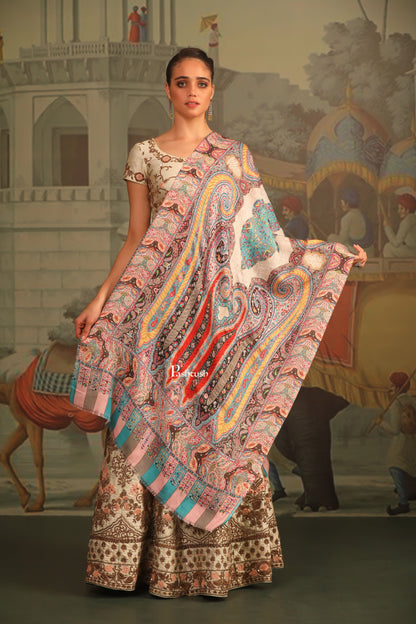 Pashtush India Womens Stoles and Scarves Scarf Pashtush Womens Stole, Printed Bamboo With Outline Embroidery, Multicoloured