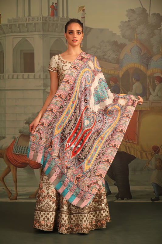 Pashtush India Womens Stoles and Scarves Scarf Pashtush Womens Stole, Printed Bamboo With Outline Embroidery, Multicoloured