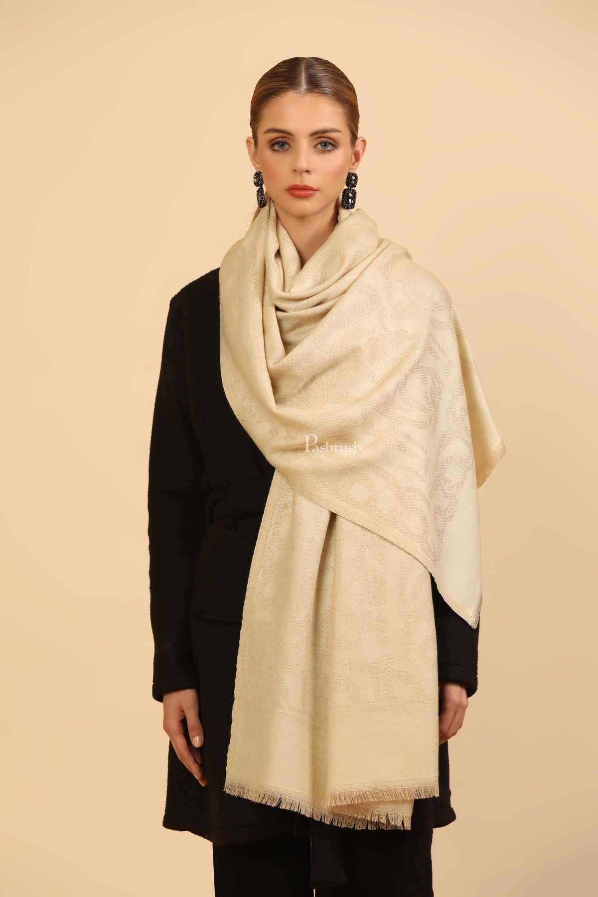 Pashtush India Womens Stoles Pashtush Womens Stole, Soft and Warm, Woven Design, Neutral hues