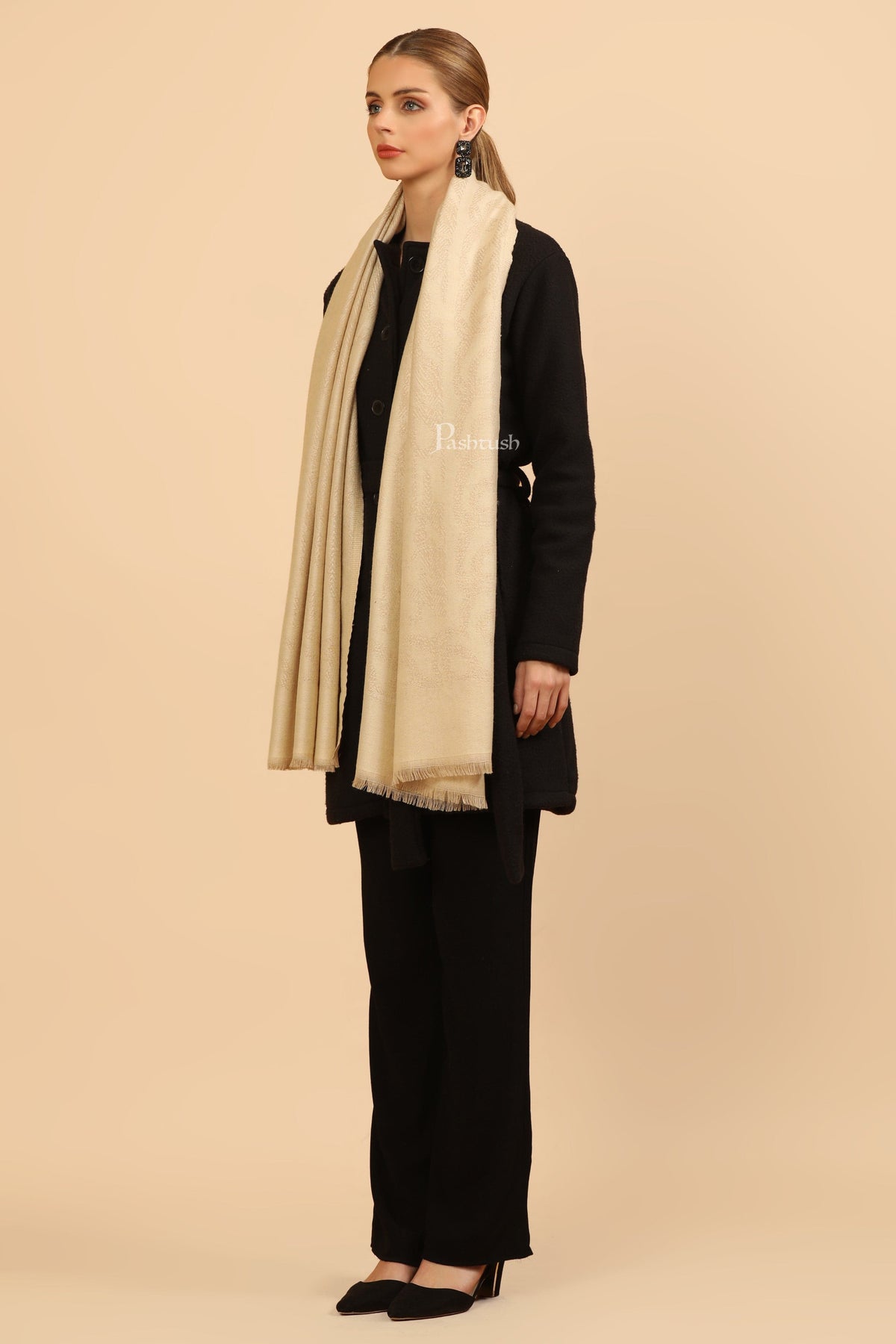 Pashtush India Womens Stoles Pashtush Womens Stole, Soft and Warm, Woven Design, Neutral hues