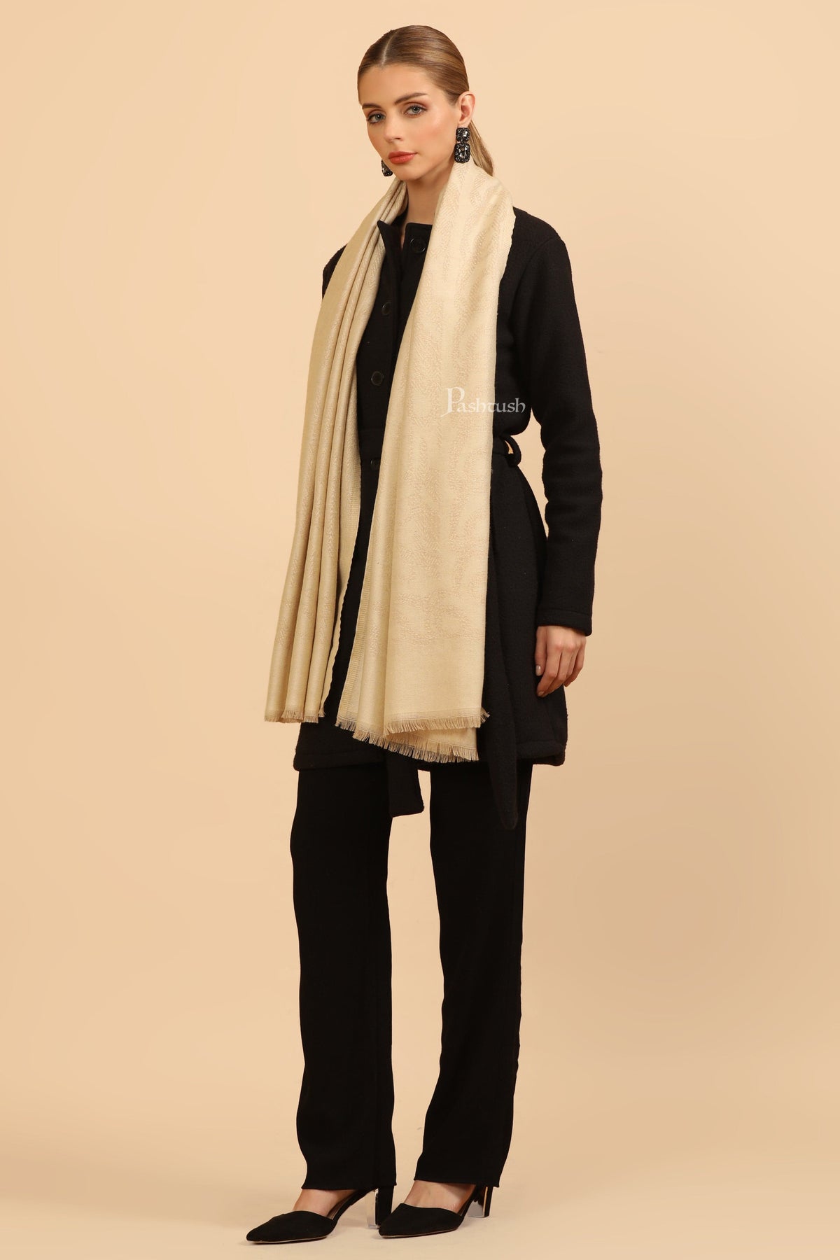 Pashtush India Womens Stoles Pashtush Womens Stole, Soft and Warm, Woven Design, Neutral hues