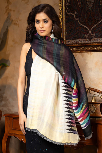 Pashtush India womens scarf and Stoles Pashtush Womens Stole, Twilight Collection, Gold Metallic Ikkat Weave, Fine Wool, Multicoloured