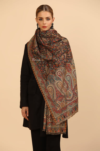Pashtush India Womens Stoles Pashtush Womens Stole, Woven Ethnic Weave Design, Black