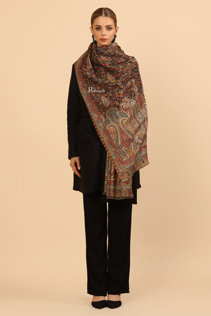 Pashtush India Womens Stoles Pashtush Womens Stole, Woven Ethnic Weave Design, Black