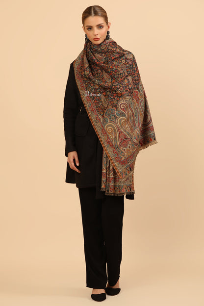 Pashtush India Womens Stoles Pashtush Womens Stole, Woven Ethnic Weave Design, Black